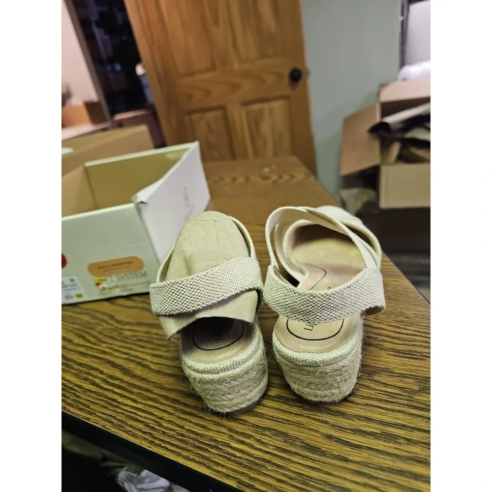 LifeStride Womens Kimballs Natural Canvas  Sandal Shoes Size 6.5‎ M IVORY NEW